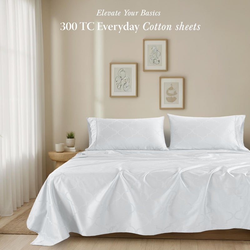 Threadmill 100% Cotton Sheets for King Size Bed | 4 Pc King Bed Sheets Set | Soft, Breathable Lightweight Damask Sateen for All-Season Use | Snug Fit Elastic Deep Pocket King Sheets | White - Image 2
